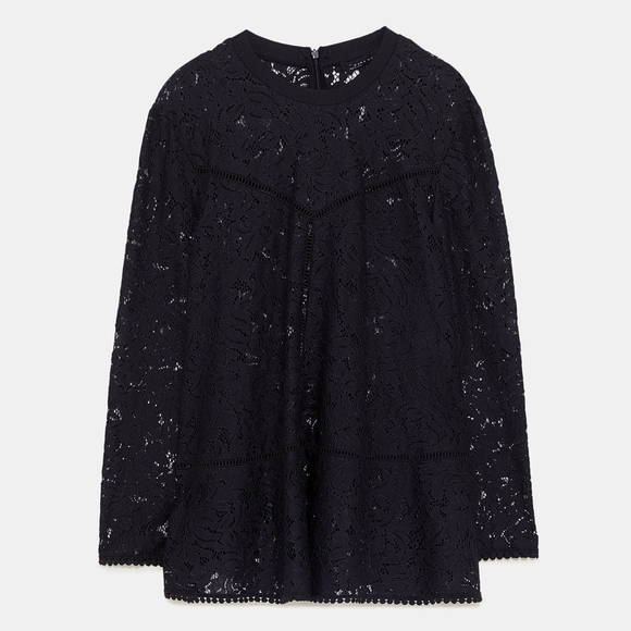 Zara XS Black Lace Top With Contrasting Ribbing - Picture 4 of 4